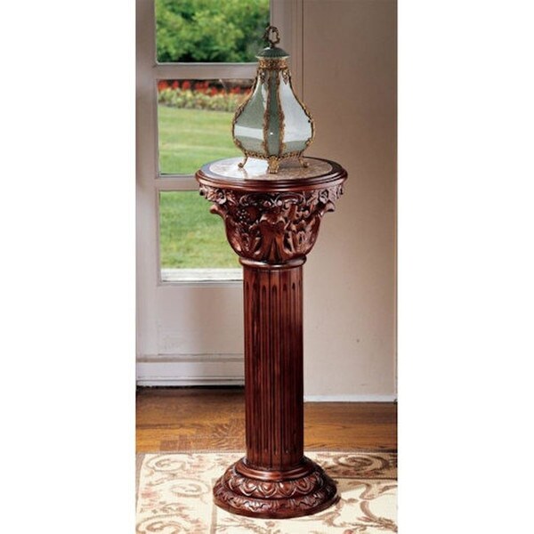 Display Imperial Marble Inlaid Column Large Tall Pedestal Wood Fluted